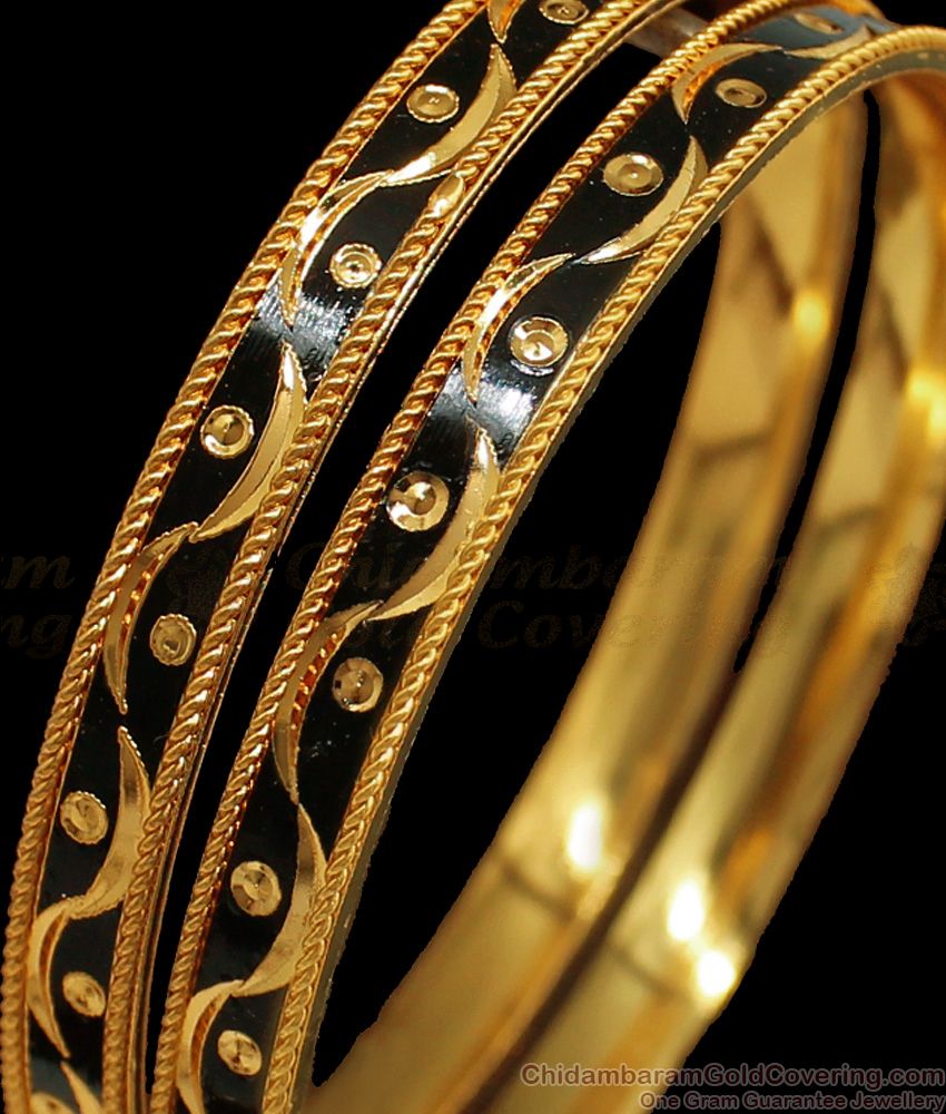 BR1621-2.4 Latest Black Enamel Gold Bangle Collections For Women 