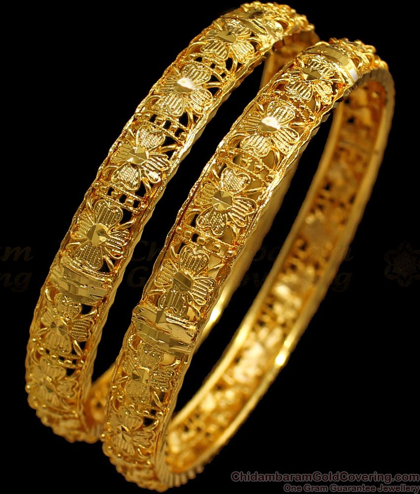 BR1652-2.4 Flower Pattern Gold Plated Bangles Daily Wear Collections BR1652-2.4 Flower Pattern Gold Plated Bangles Daily Wear Collections