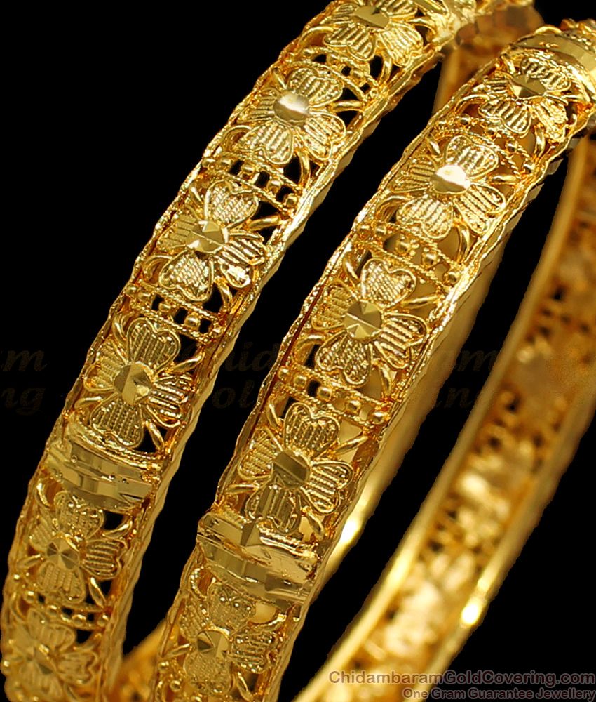 BR1652-2.6 Flower Pattern Gold Plated Bangles Daily Wear Collections 