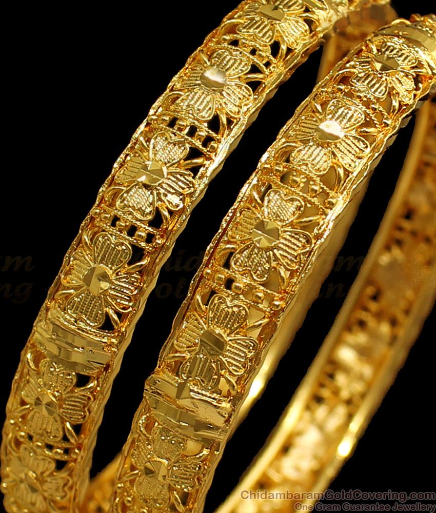 BR1652-2.4 Flower Pattern Gold Plated Bangles Daily Wear Collections BR1652-2.4 Flower Pattern Gold Plated Bangles Daily Wear Collections
