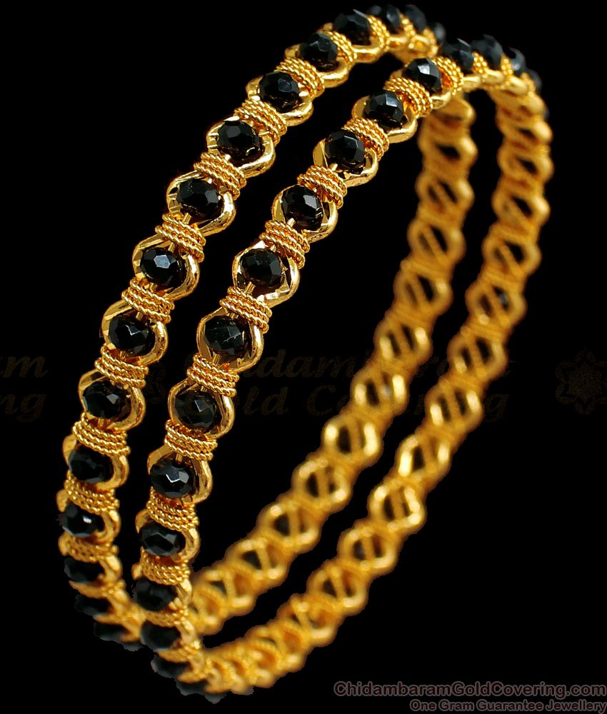 BR1656-2.8 Black Beads Gold Imitation Bangles For Ladies