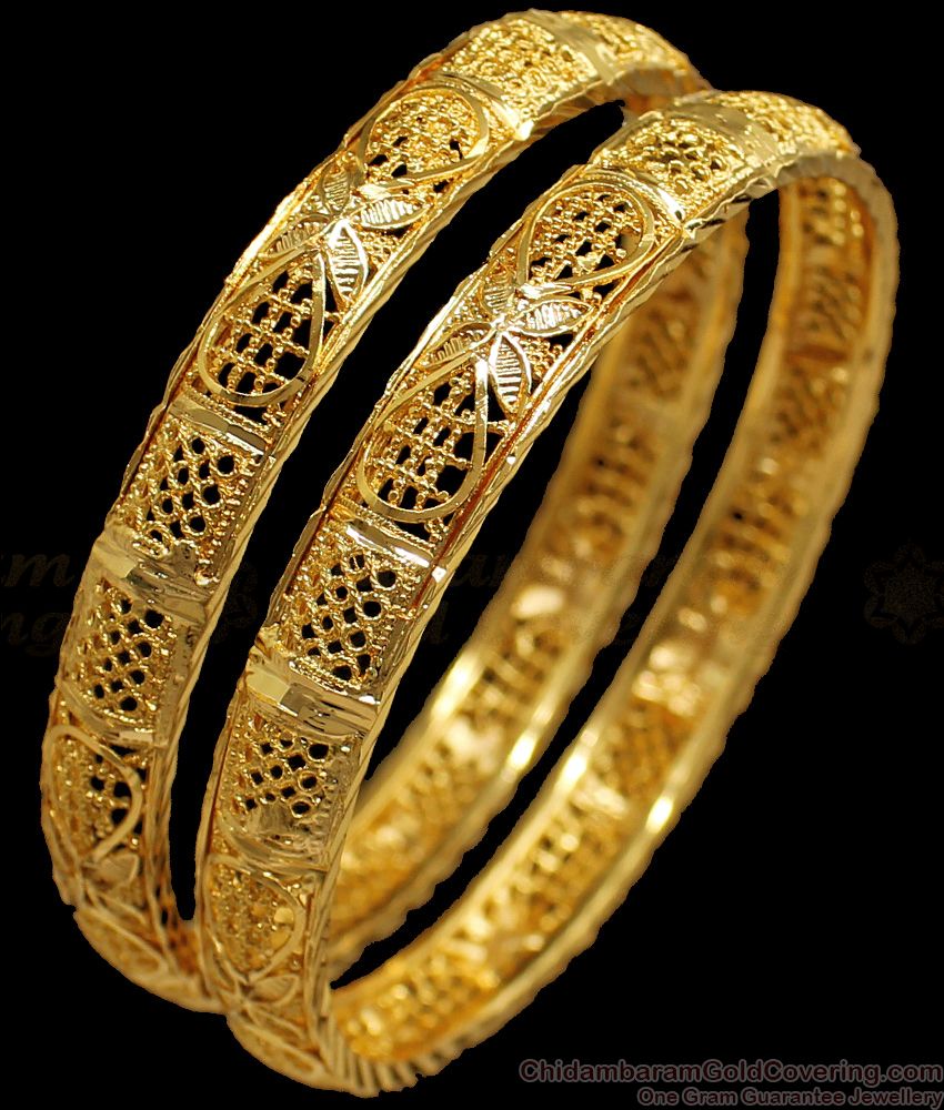 BR1662-2.6 Flower Design Gold Imitation Bangles From Chidambaram Gold Covering