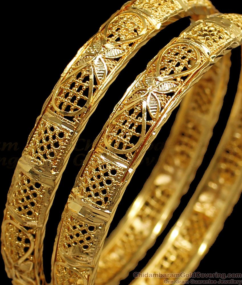 BR1662-2.6 Flower Design Gold Imitation Bangles From Chidambaram Gold Covering