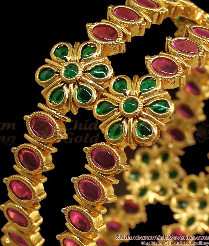 BR1684-2.8 Premium Kemp Stone Ruby Emerald Gold Bangles Collections Bridal Jewelry
