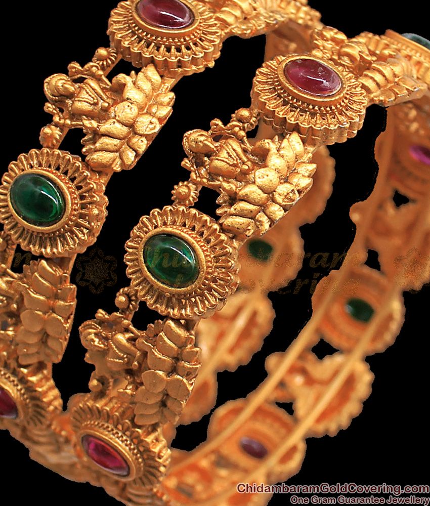 BR1686-2.6 Premium Nagas Antique Bangles Collection With Kemp Stone