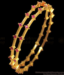 BR1707-2.8 Glimmering Ruby Stone Thin Gold Plated Bangles BR1707-2.8 Glimmering Ruby Stone Thin Gold Plated Bangles