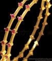 BR1707-2.6 Glimmering Ruby Stone Thin Gold Plated Bangles