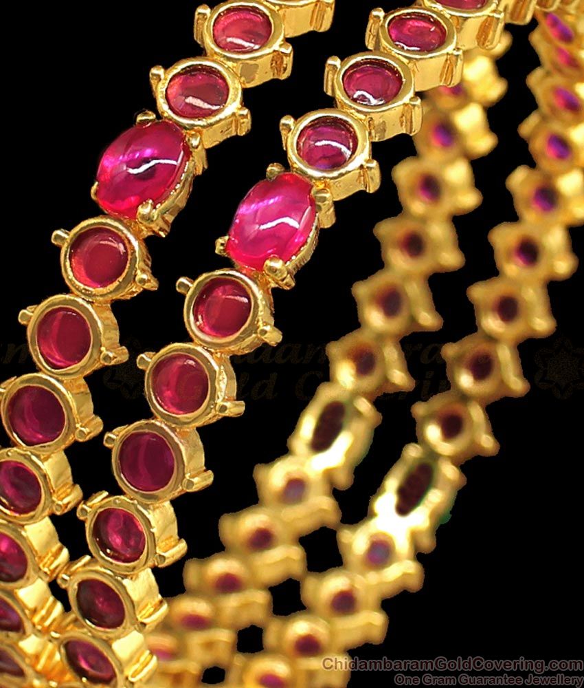 BR1710-2.4 Gold Plated Ruby Stone Bridal Bangles For Online Shopping