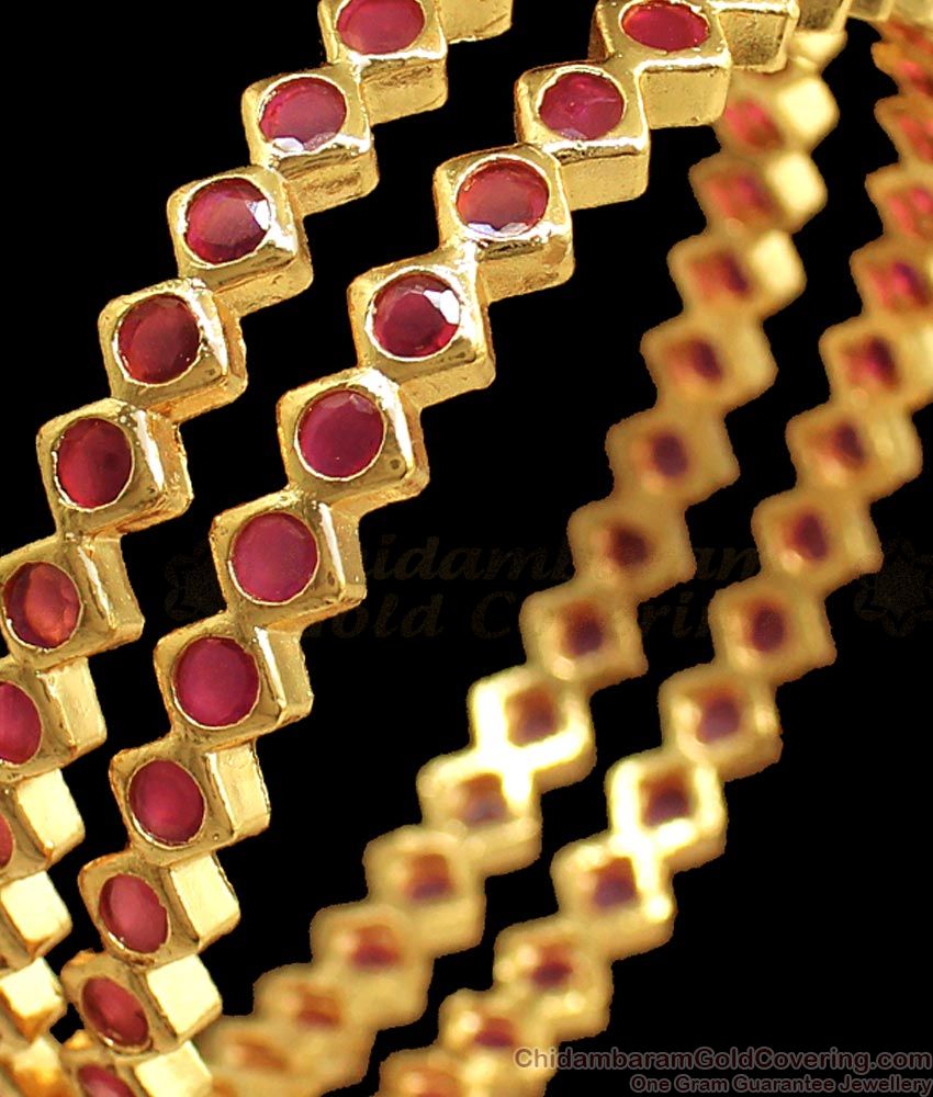 BR1711-2.4 Full Ruby Stone Impon Design Gold Bangle Collection First Quality