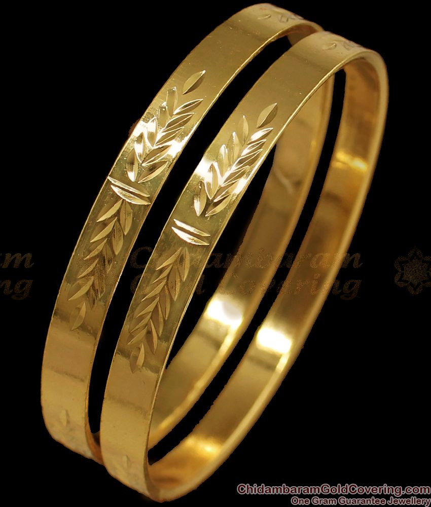 BR1719-2.4 Real Impon Leaf Pattern Gold Bangle Designs