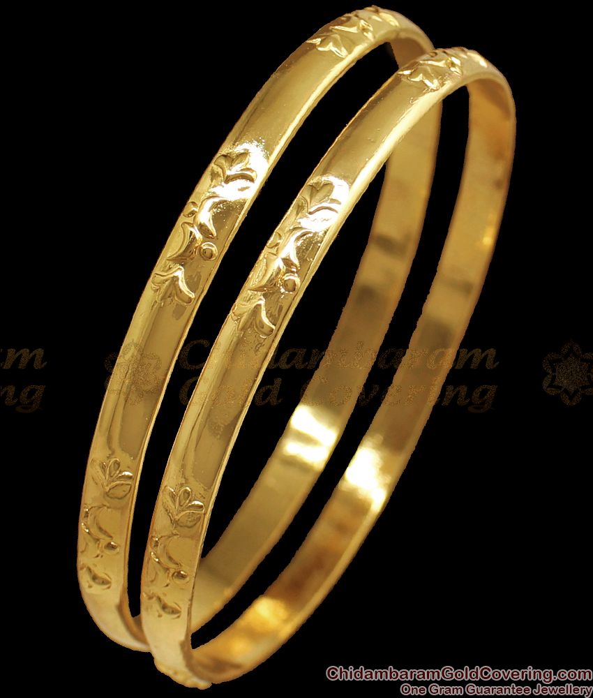 BR1729-2.10 Original Impon Flower Design Gold Bangles Daily Wear