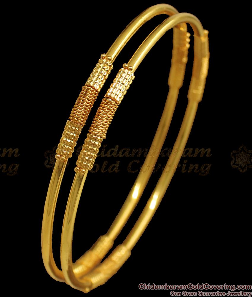BR1749-2.8 Sleek Threaded Design Gold Bangle Daily Wear