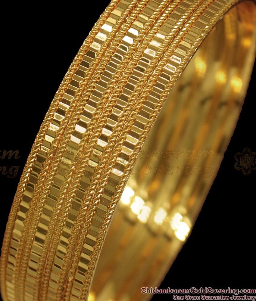 BR1755-2.6 Threaded Design Gold Bangle Design Set Of Four