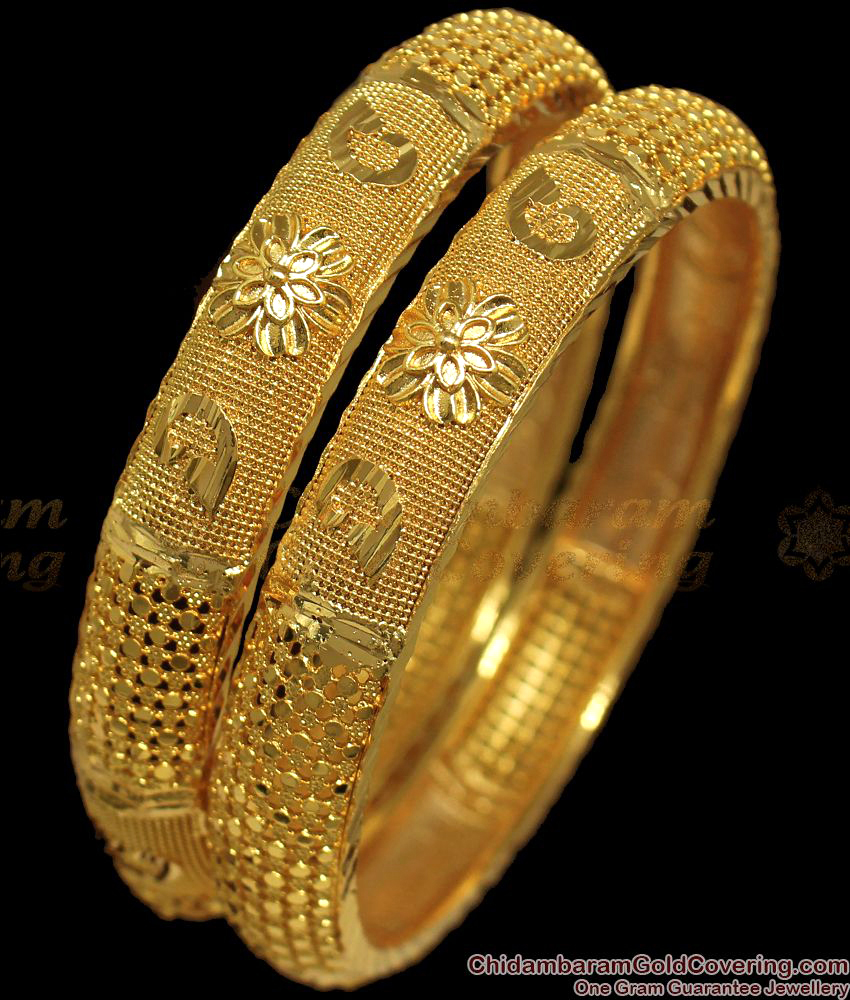 BR1764-2.8 Gold Kada Bangle Collections Handmade Floral Design