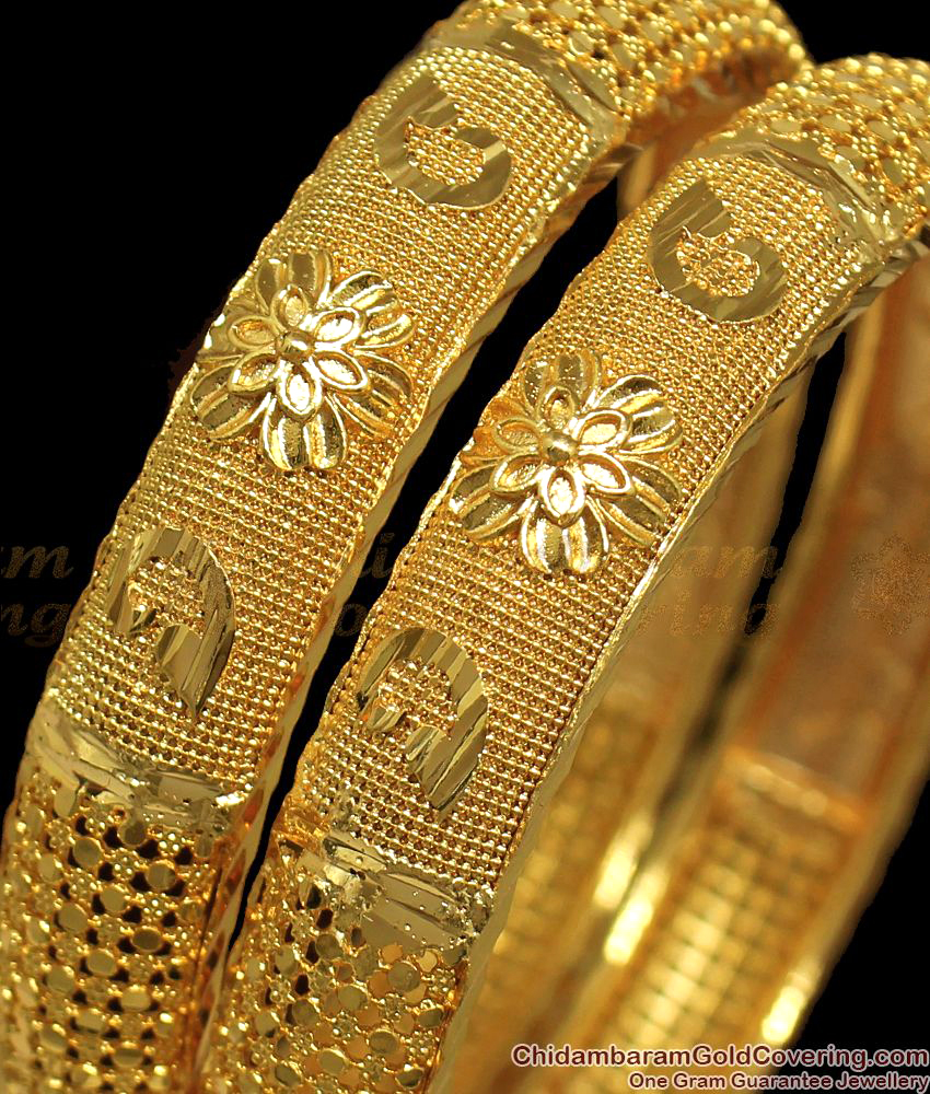 BR1764-2.8 Gold Kada Bangle Collections Handmade Floral Design