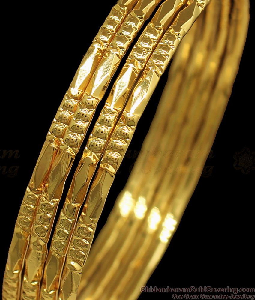 BR1766-2.10 Thin Gold Bangle Set Of Four Designs Daily Wear