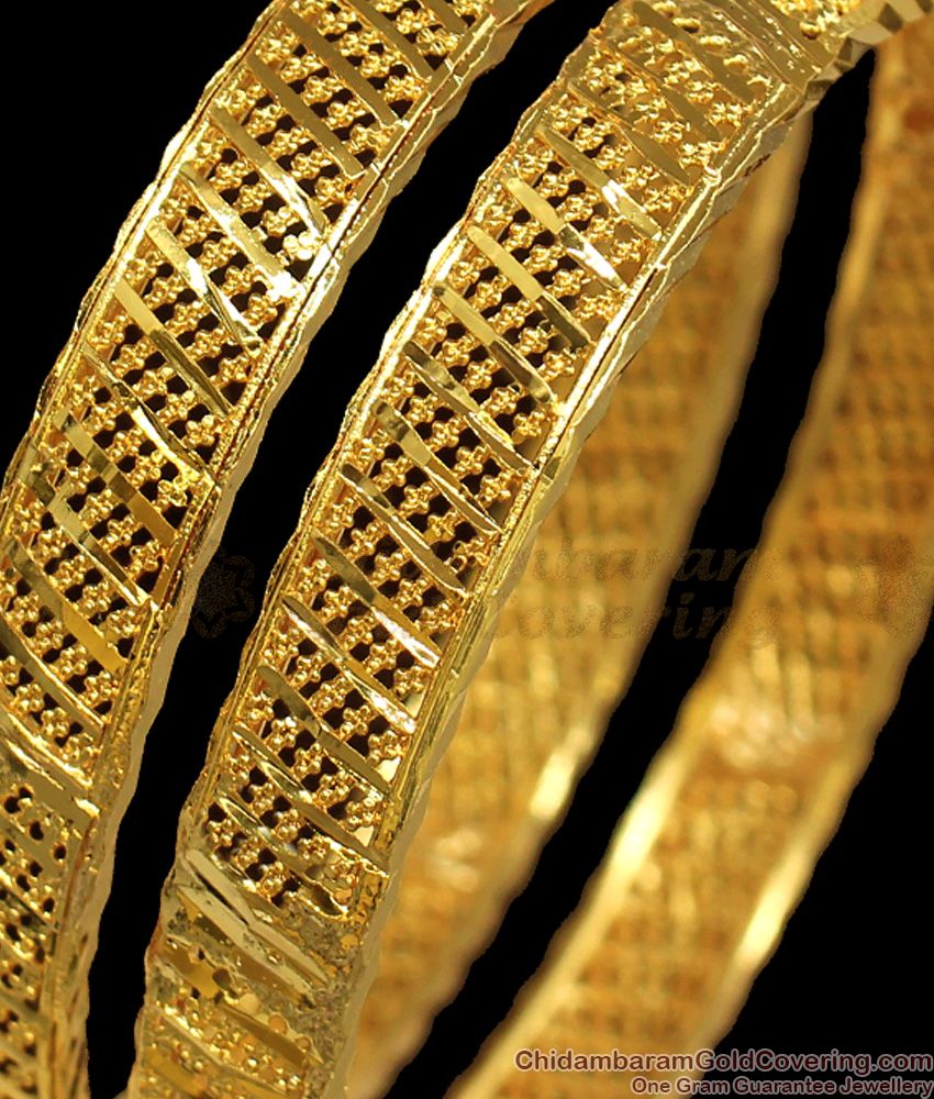 BR1776-2.10 One Gram Gold Bangle Collections Classy Net Design 