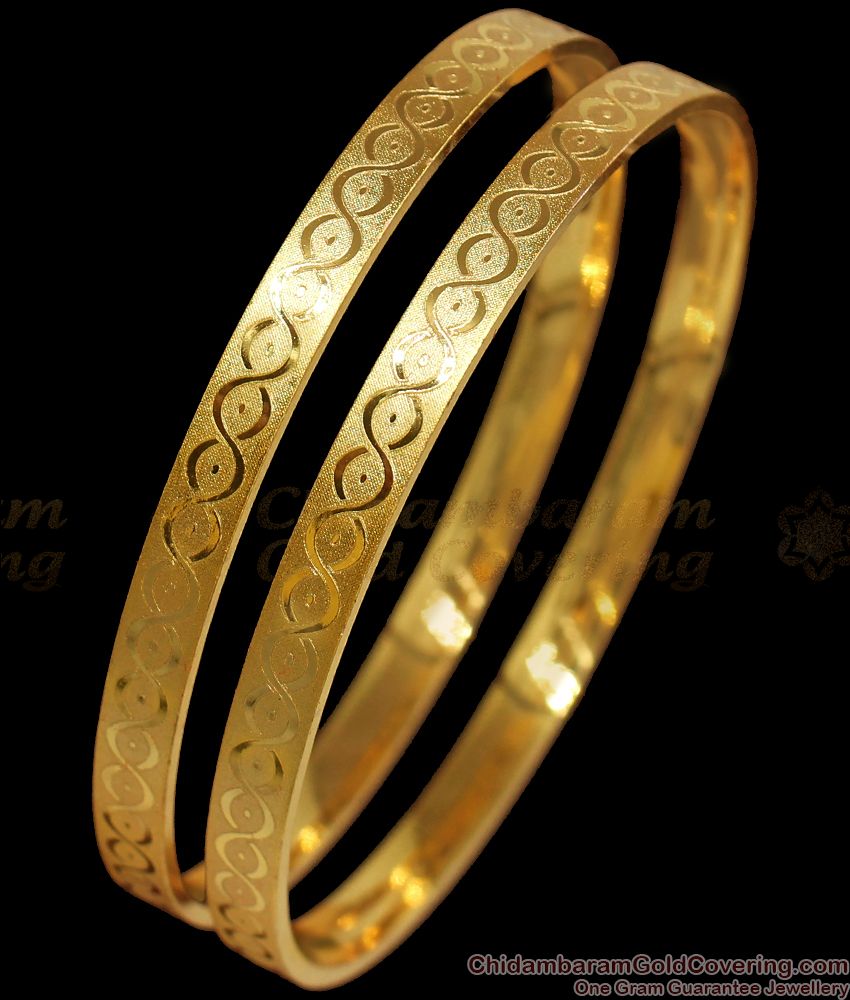 BR1781-2.4 Self Design One Gram Gold Plated Plain Bangle Shop Online 