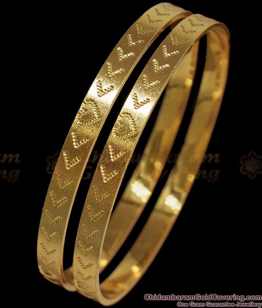 BR1785-2.10 Simple Heart Plain Design Gold Bangle Daily Wear