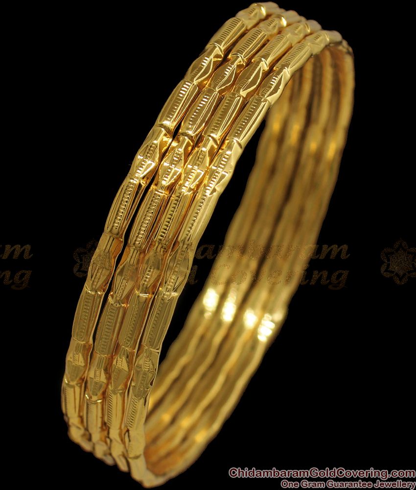 BR1815-2.4 Set of Four Diamond Design Thin Gold Bangles
