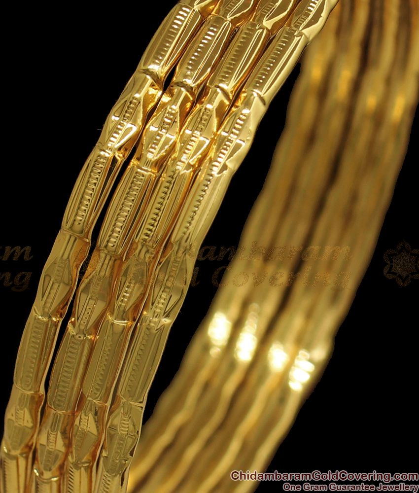 BR1815-2.8 Set of Four Diamond Design Thin Gold Bangles