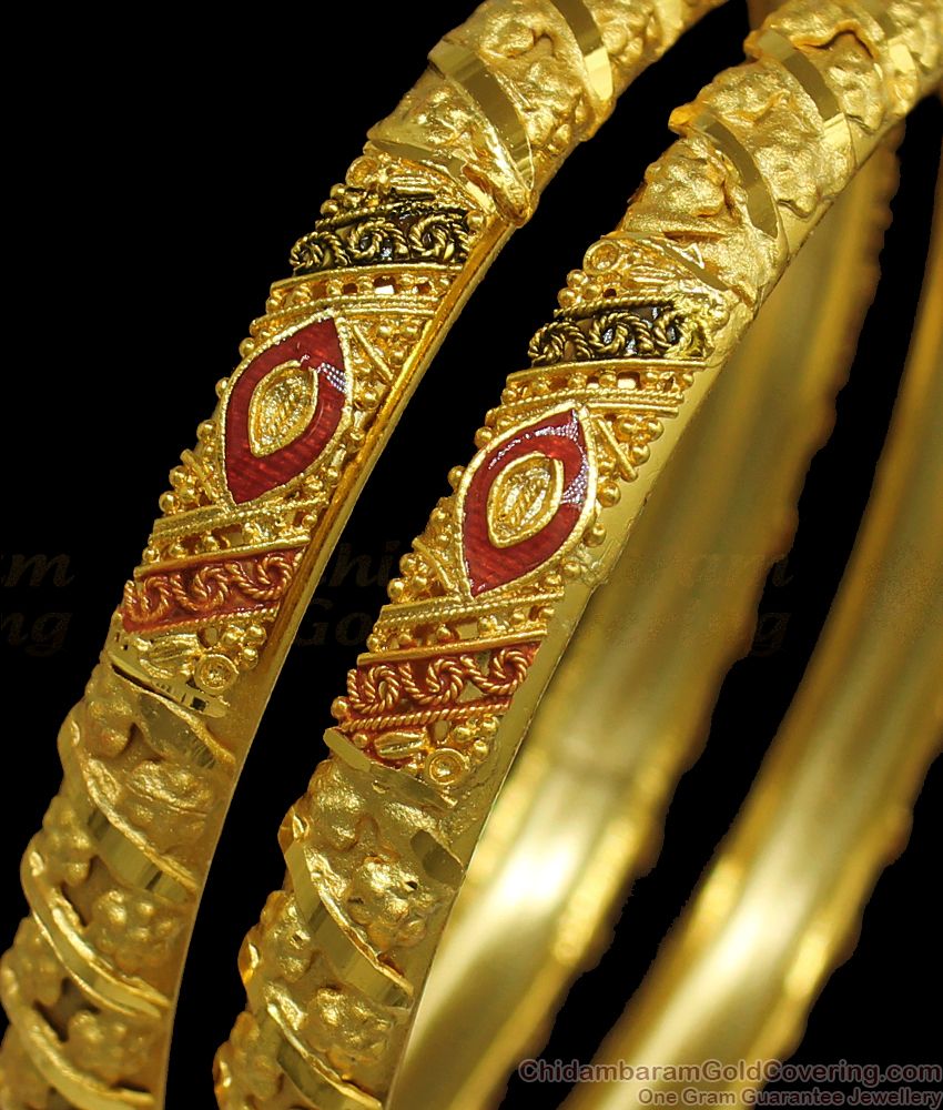 BR1825-2.6 Forming Two gram Gold Bangles Red Shaded Traditional Wear 