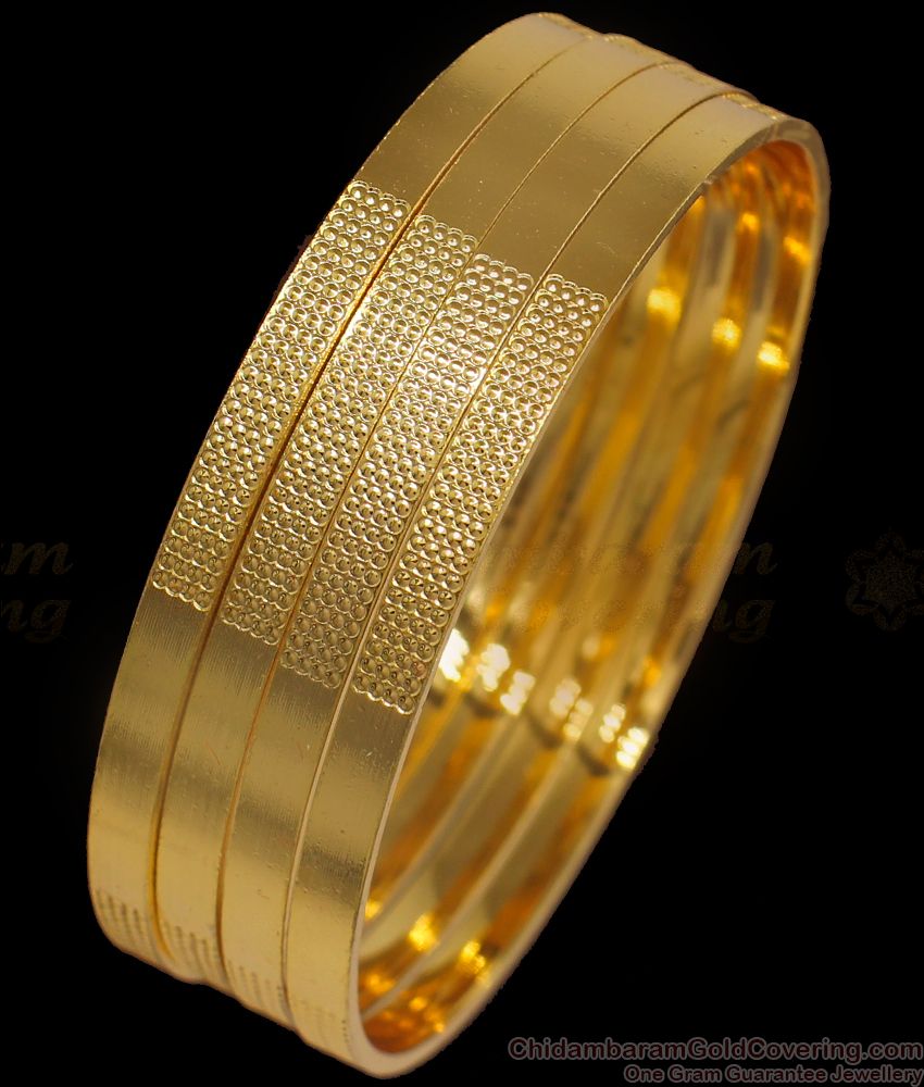 BR1839-2.10 Set Of Four Dotted Plain Gold Bangles Daily Wear