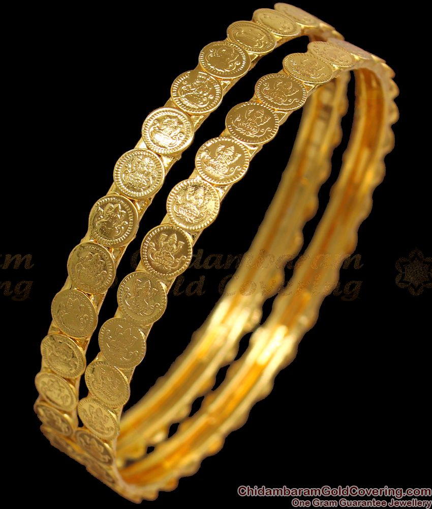 BR1853-2.4 Size Divine Lakshmi Coin Kasu Bangles One Gram Gold