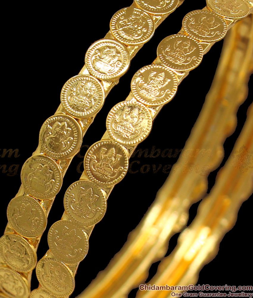 BR1853-2.6 Size Divine Lakshmi Coin Kasu Bangles One Gram Gold