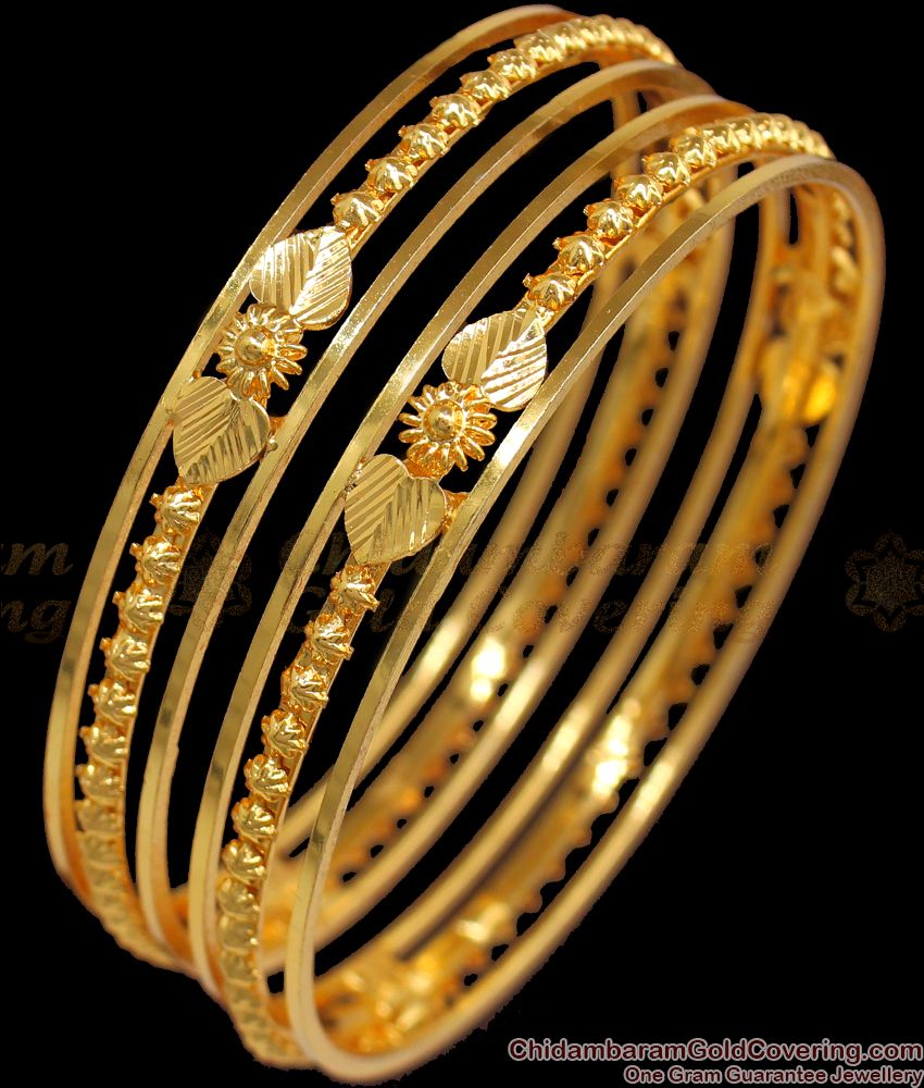 BR1859-2.4 Size Kerala Pattern Plain Gold Bangles For Daily Use Shop Online