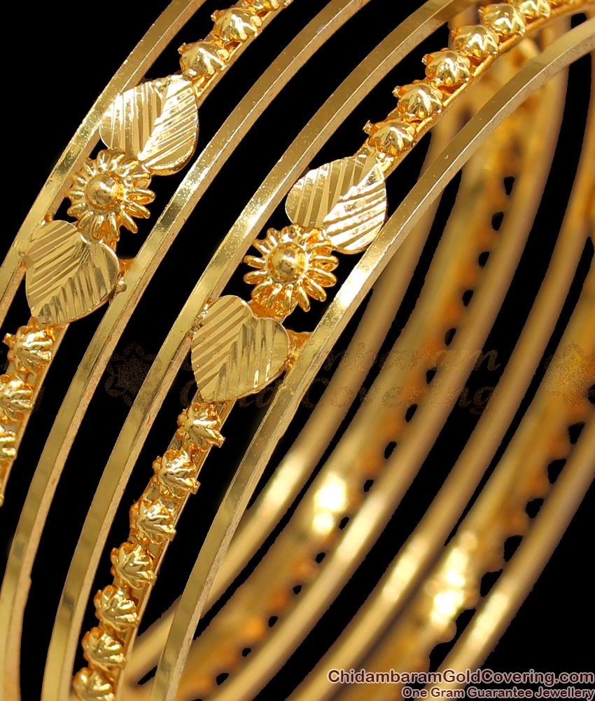 BR1859-2.4 Size Kerala Pattern Plain Gold Bangles For Daily Use Shop Online