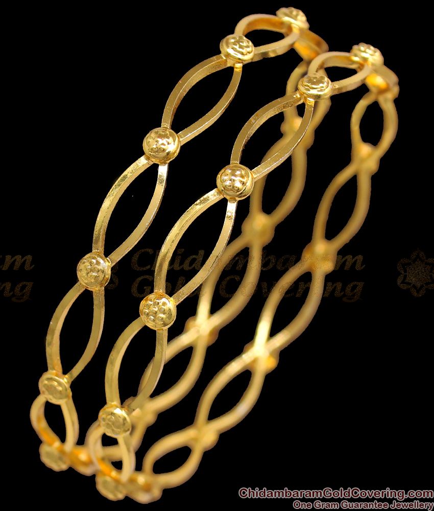 BR1867-2.8 Size One Gram Gold Plated Oval Shaped Bangles Womens Fashion