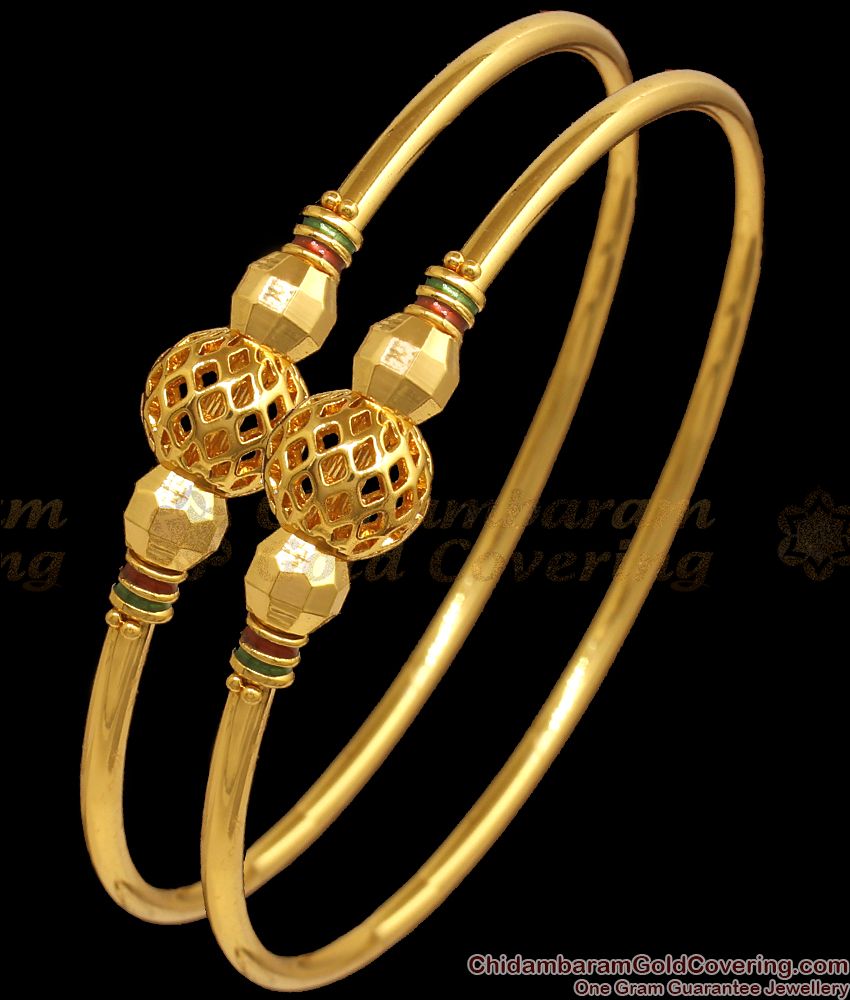 BR1885-2.6 Size Stylish Plain Gold Balls Imitation Bangles Enamel Design Shop Online
