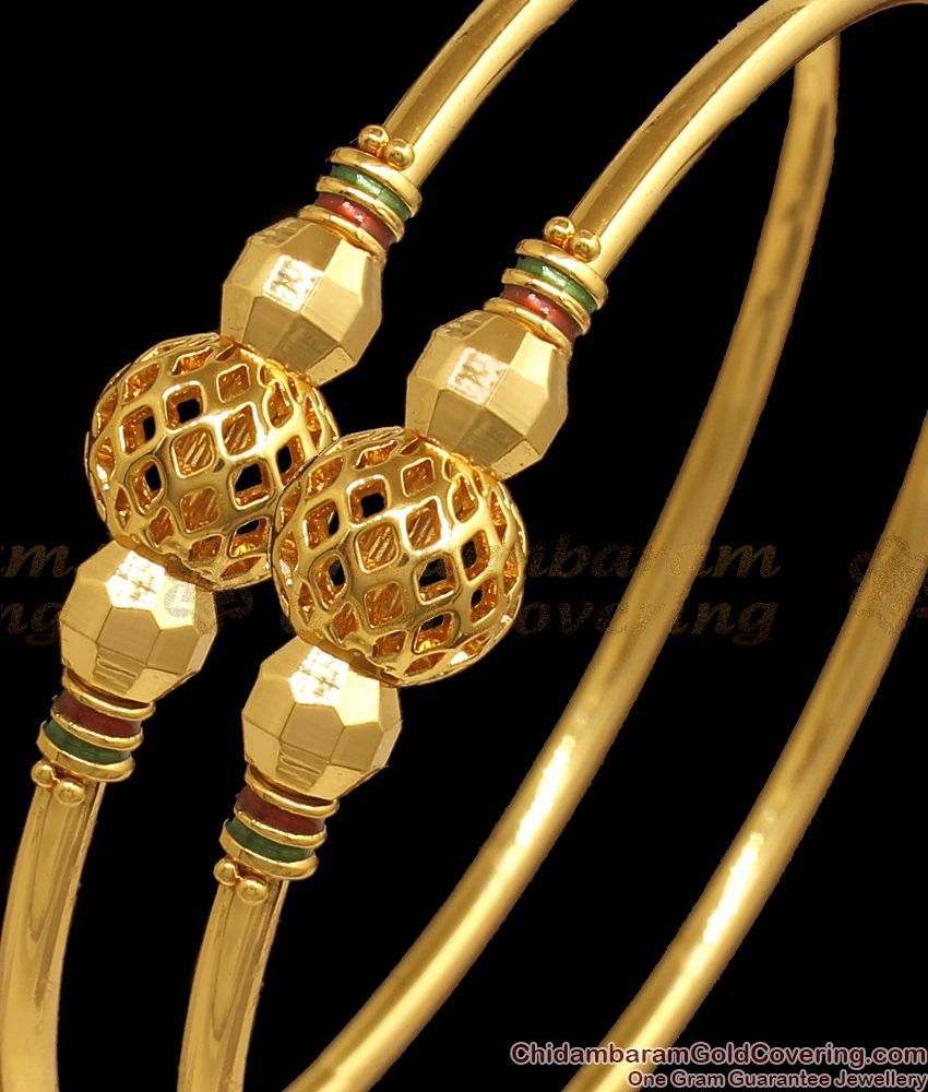 BR1885-2.6 Size Stylish Plain Gold Balls Imitation Bangles Enamel Design Shop Online