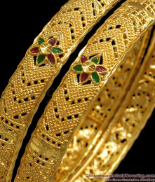 BR1889-2.10 Size One Gram Gold Plated Kerala Bangle Meenakari Flower Design BR1889-2.10 Size One Gram Gold Plated Kerala Bangle Meenakari Flower Design
