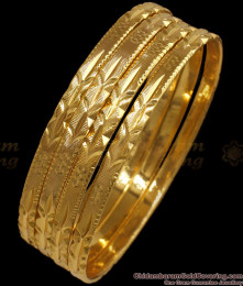 BR1891-2.10 Size Set Of Four Gold Plated Bangle Plain Design Shop Online  BR1891-2.10 Size Set Of Four Gold Plated Bangle Plain Design Shop Online
