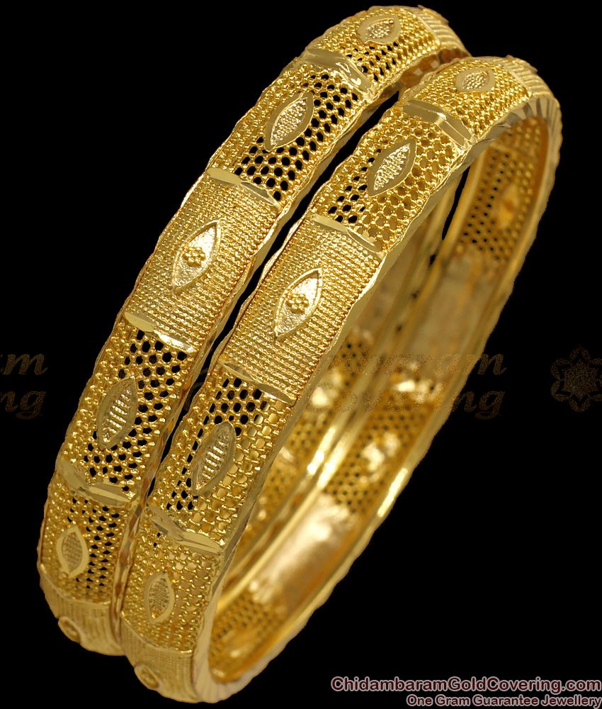 BR1900-2.4 Size One Gram Gold Plated Bangles Net Pattern Womens Fashion