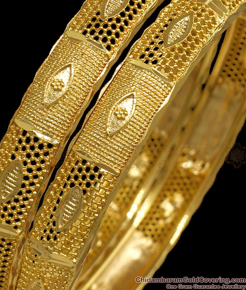 BR1900-2.10 Size One Gram Gold Plated Bangles Net Pattern Womens Fashion