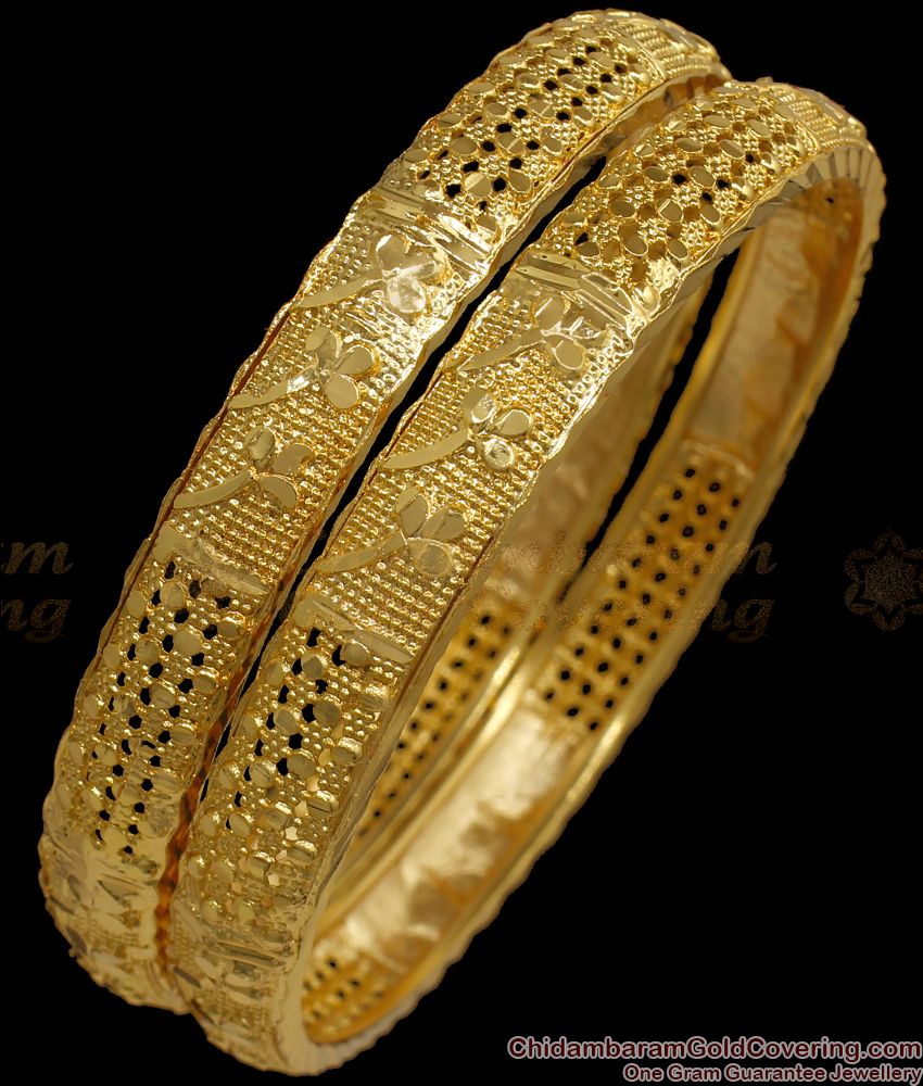 BR1901-2.10 Size One Gram Gold Kerala Bangle Bridal Wear Net Pattern