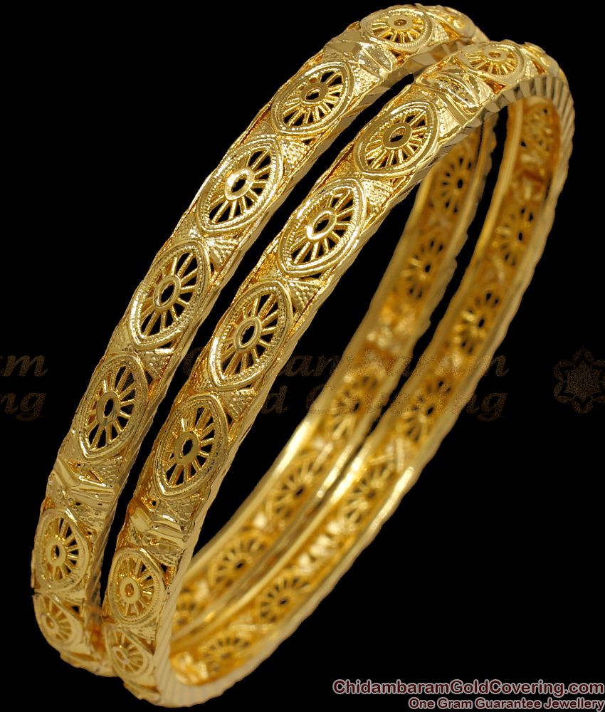 BR1902-2.8 Size Unique Gold Plated Oval Design Bangles Shop Online