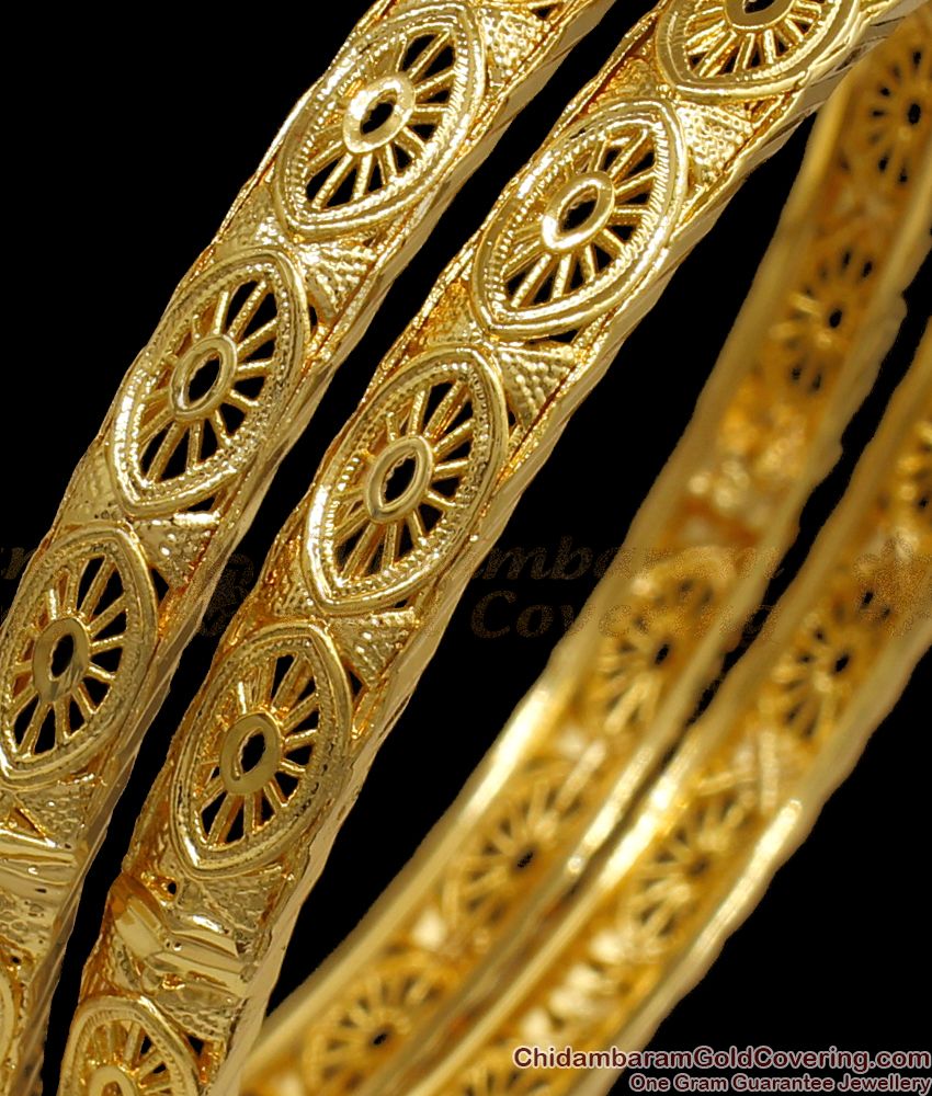 BR1902-2.4 Size Unique Gold Plated Oval Design Bangles Shop Online