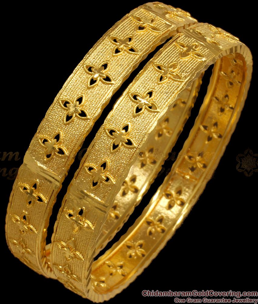 BR1930-2.8 Size One Gram Gold Broad Kada Bangles Set of Two 
