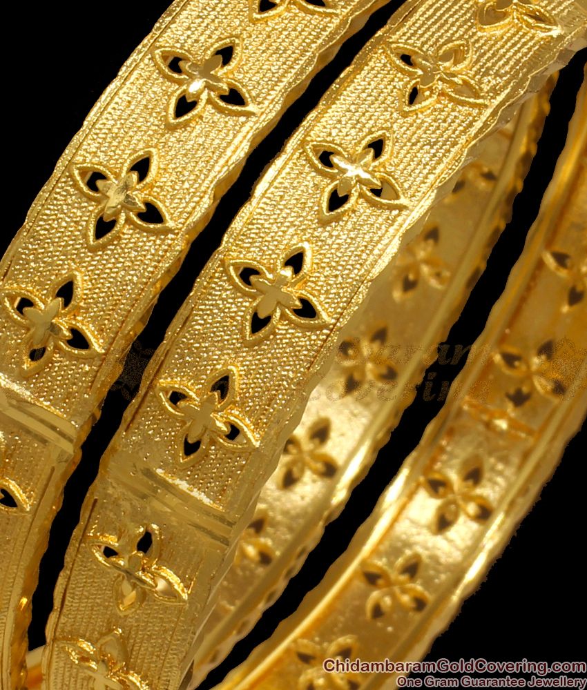 BR1930-2.6 Size One Gram Gold Broad Kada Bangles Set of Two 