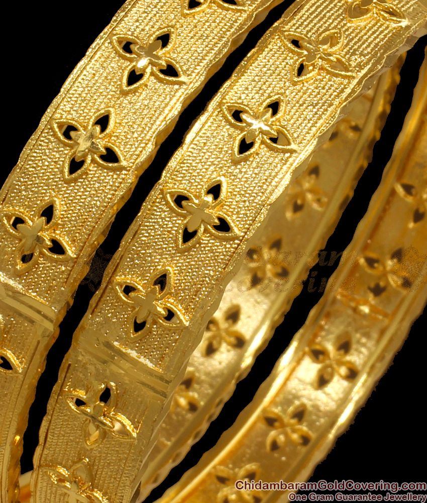 BR1930-2.8 Size One Gram Gold Broad Kada Bangles Set of Two 