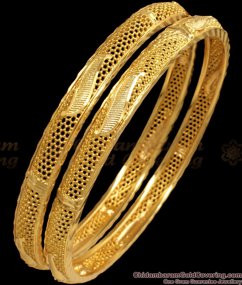 BR1961-2.10 Size Kerala Design One Gram Gold Bangles Collection Set Of Two