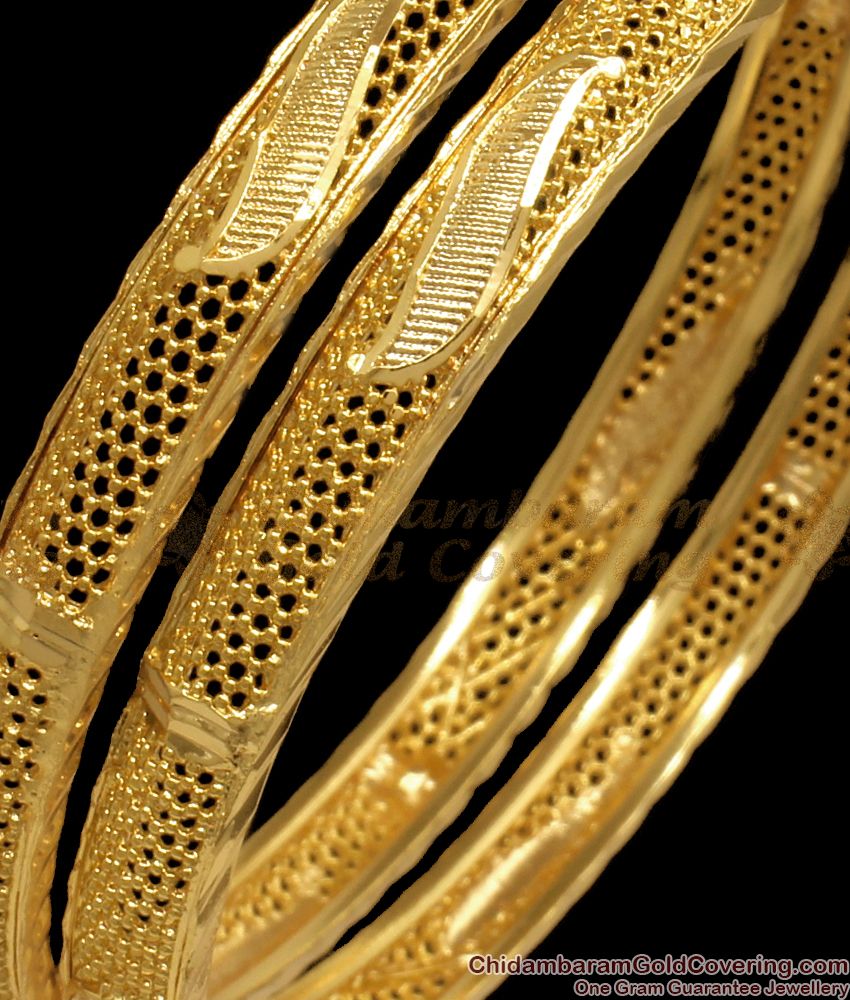 BR1961-2.10 Size Kerala Design One Gram Gold Bangles Collection Set Of Two