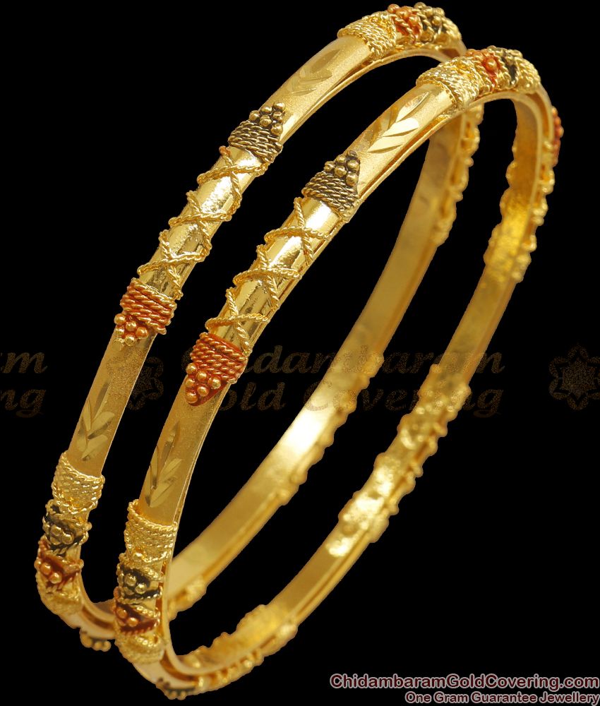 BR1998-2.6 Size Two Gram Gold Bangles Meenakari Design Enamel Pattern Bridal Collection