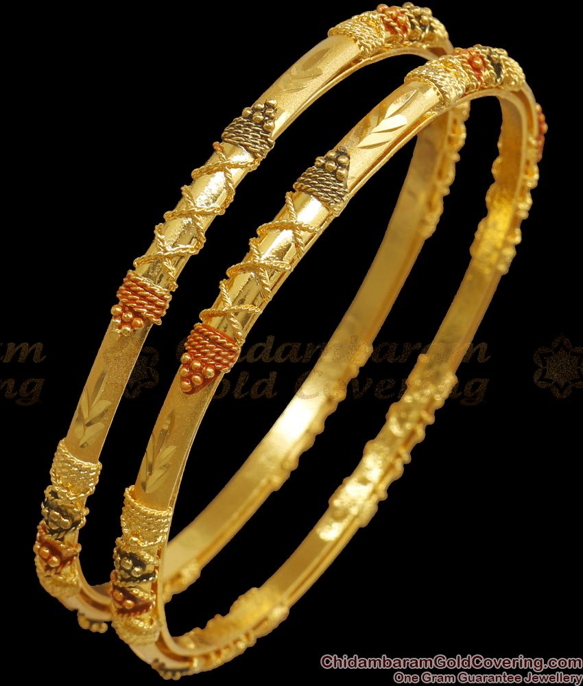 BR1998-2.8 Size Two Gram Gold Bangles Meenakari Design Enamel Pattern Bridal Collection