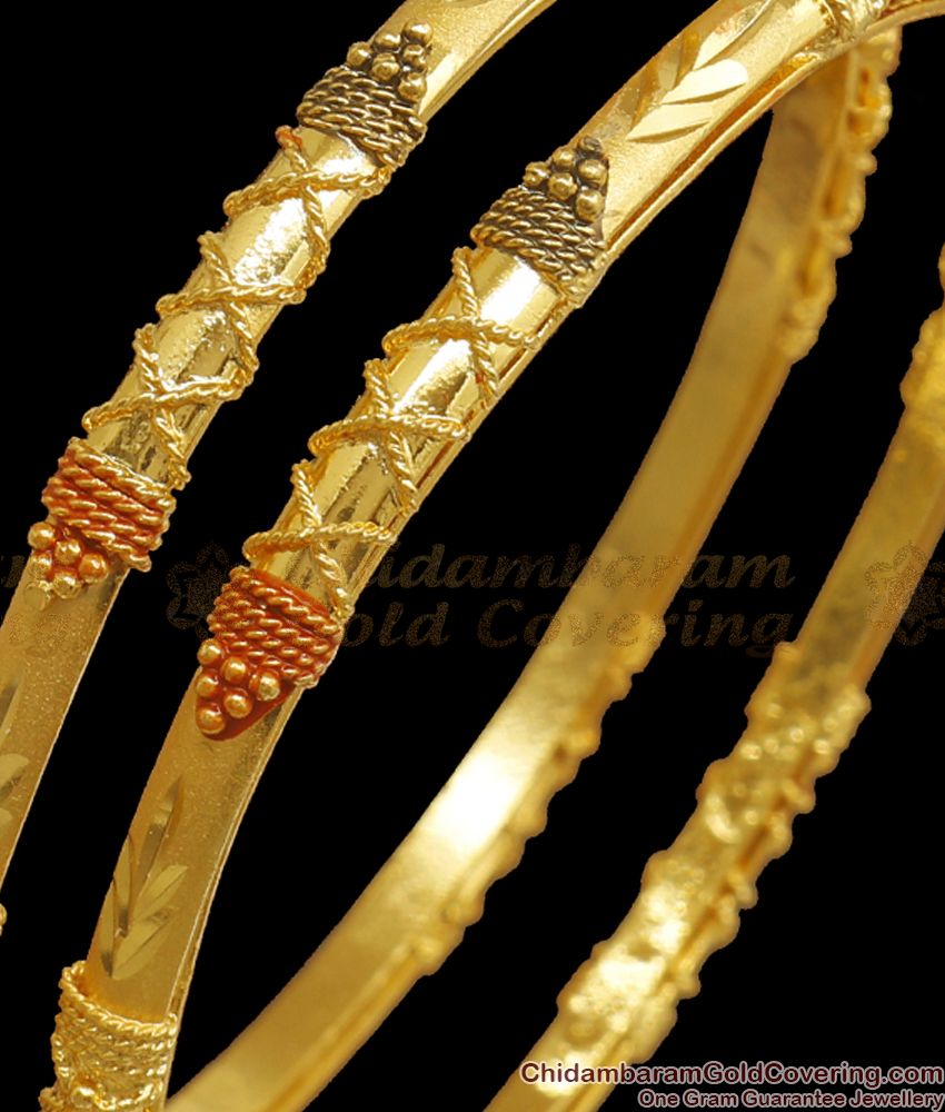 BR1998-2.4 Size Two Gram Gold Bangles Meenakari Design Enamel Pattern Bridal Collection