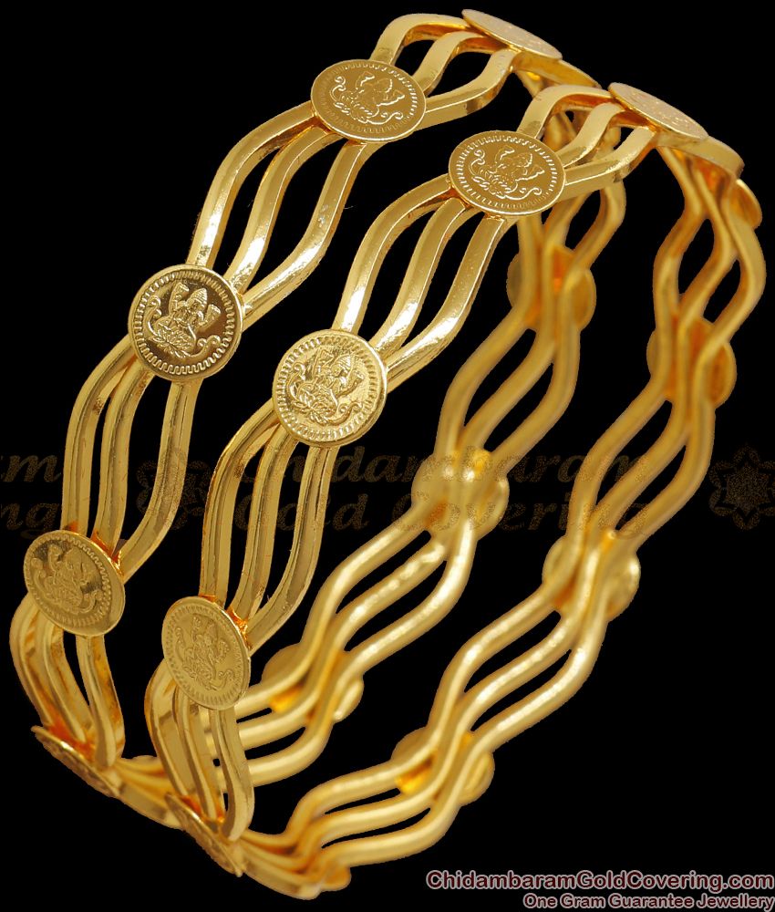 BR2003-2.8 Size Lakshmi Kasu Gold Plated Bangle Curved Design Shop Online